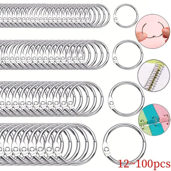 12~100pcs Silver Metal Loose Leaf Book Binder Rings - Perfect for Keychain Albums, Scrapbook Crafts & Office Binders