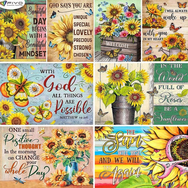 FIYO Sunflower and Butterfly DIY 5D Diamond Painting Full Drill with Number Kits Home and Kitchen Fashion Mosaic Diamond Painting Canvas Wall Decorat