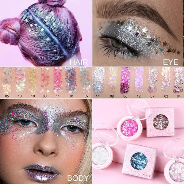 1pc Shimmer Diamond Eyeshadow Palette Face Body Glitter Sequin Gel Cream Eye Shiny Make Up Moon Star Heart Festivel Decoration