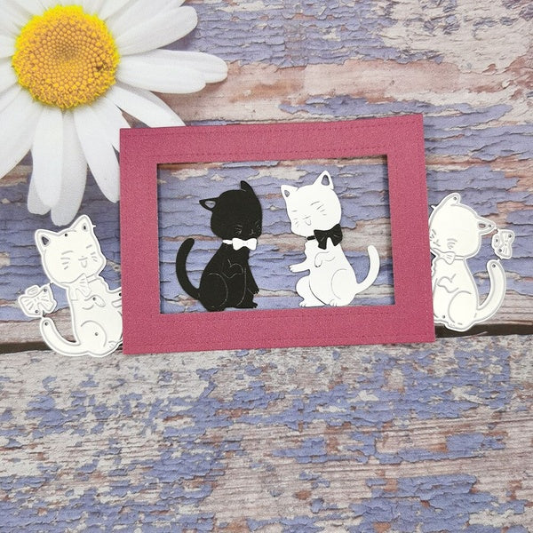 2pcs Cats Metal Cutting Dies Stencils for Kitten Scrapbooking Die Cuts Paper Card Making Craft Dies Cut Die