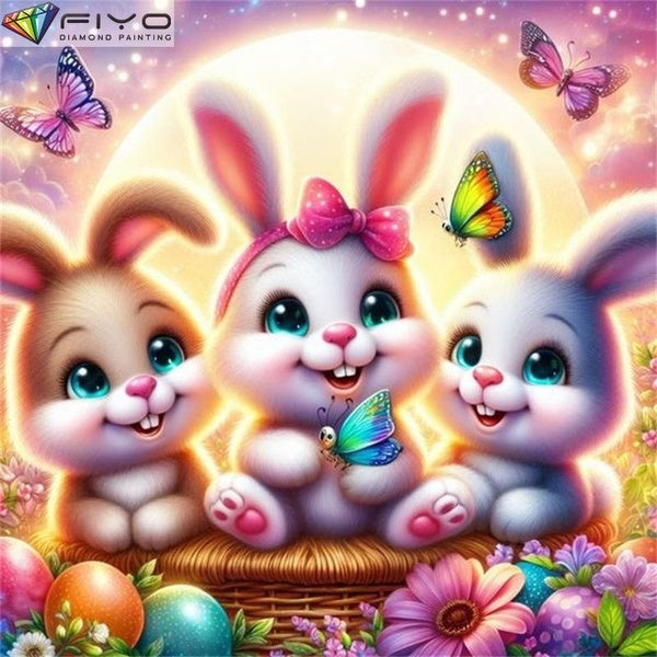 FIYO Bunnies DIY 5D Diamond Painting Full Drill with Number Kits Home and Kitchen Fashion Mosaic Diamond Painting Canvas Wall Decoration Gift Crafts