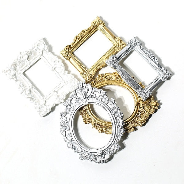 10pcs Resin Photo Frame Setting Base Retro Flower Embossed Simulation Photo Frame Frame Cream Glue DIY Crafts Accessories
