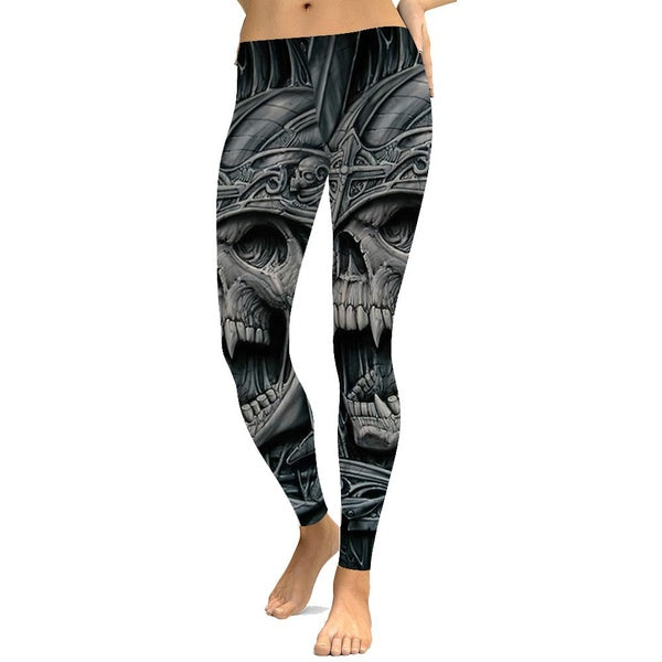 Guerrier Crâne Motif Clubwear Leggings Gothique Noir Imprimé Push Up Compression Leggings Plus La Taille Femmes Fitness Pantalon D'entraînement Punk