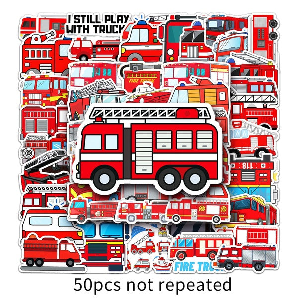 10-25-50PCS Fire truck stickers Fireman graffiti Stickerfor DIY Luggage Laptop Skateboard Motorcycle Bicycle Sticker