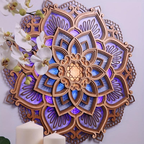 Mandala Yoga Room Night Light LED Multi-Layer Wooden Creative Lotus-Shaped Atmosphere Light Living Room Bedroom Bathroom Kitchen Wall Decoration