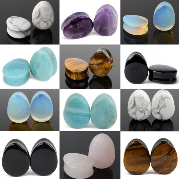 TOPBRIGHT 2pcs Water-Drop Stone Ear Plugs Tunnels Flesh Flare Saddle Piercing Oreja Earrings Gauges Ear Stretcher Expander Body Jewelry