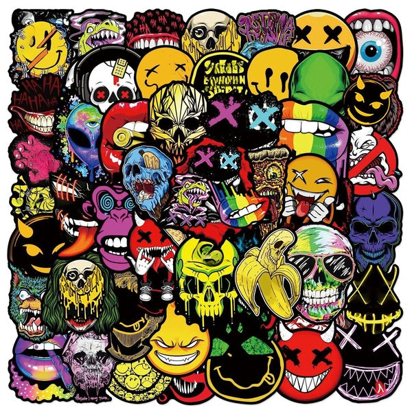 10-50Pcs Cool Horror Skull Stickers jdm helmet Waterproof Stickers for DIY Luggage Laptop Skateboard Motorcycle Bicycle Sticker