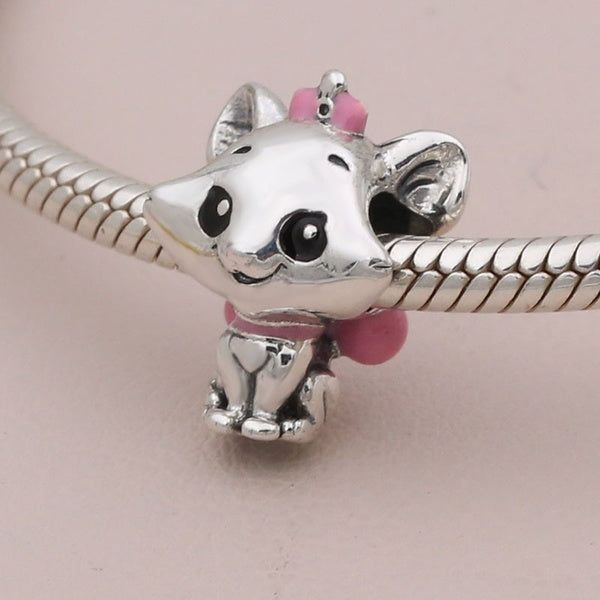 Perle de charme de chat en argent sterling 925 convient aux bracelets et colliers de bijoux européens