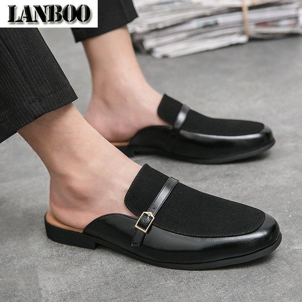 LANBOO 38-48 été chaussures décontractées pour hommes noir marron demi pantoufles pour homme nouveau Designer appartements hommes chaussures mode dem
