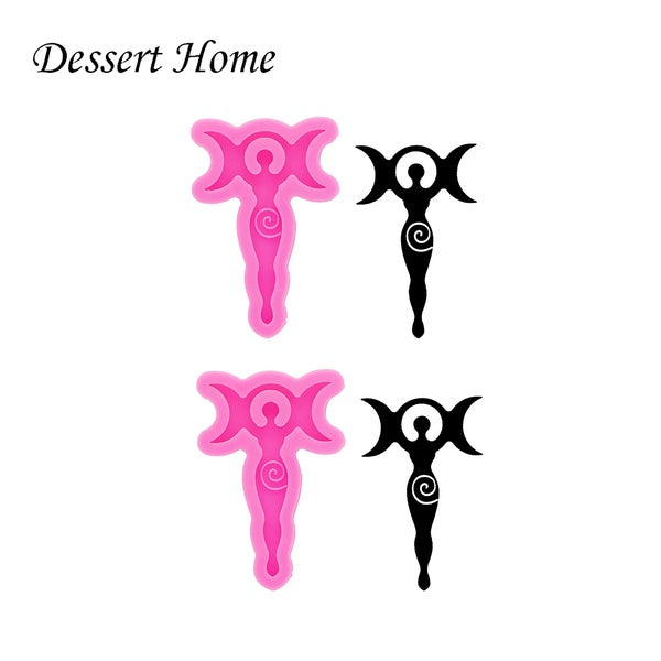 DY1047 Shiny 2pc Moon Goddess Keychain Making Mold, Resin Art Diy Silicone Mold, Epoxy Clay Polymer Mold, Fondant Chocolate Mold