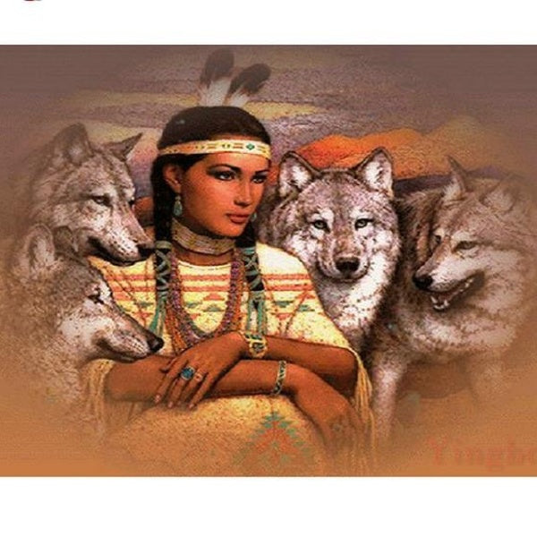 Indian women and wolves Diamond Painting Animal Cross Stitch Diamond Embroidery rhinestone icon Full diamond mosaic Decor gift