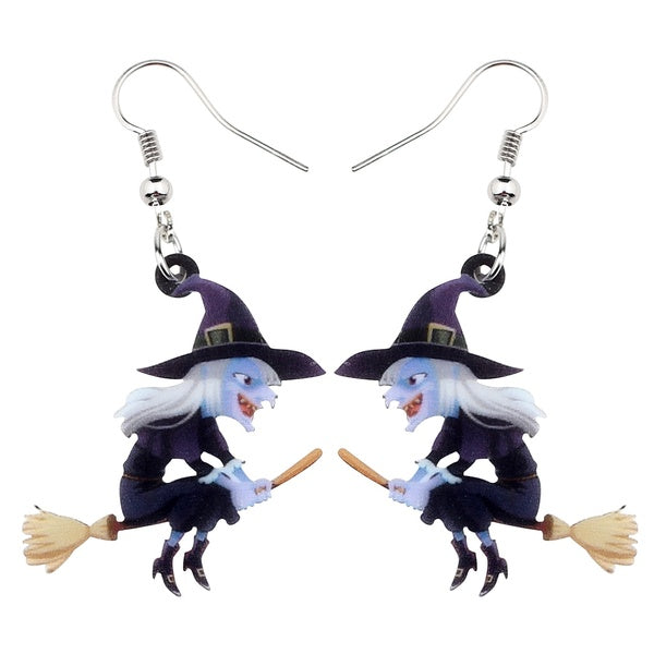 Acrylique Halloween Bande Dessinée Broomstick Sorcière Boucles D'Oreilles Drop Dangle Mode Punk Bijoux Pour Femmes Filles Cadeau Charms