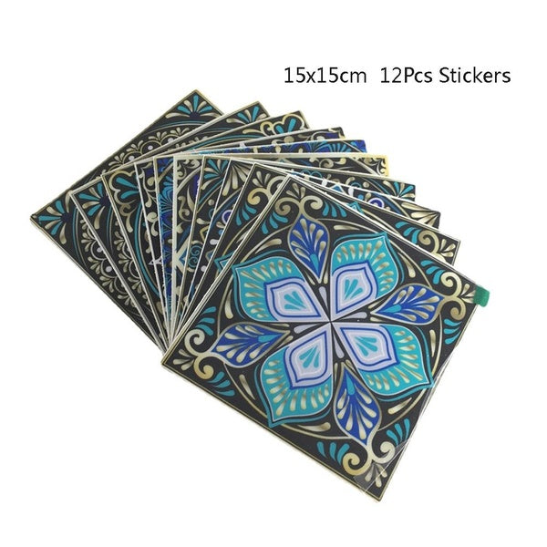 12 Pcs Tile Stickers Vinyl Tiles Decals Self Adhesive Removable Peel and Stick Kitchen Backsplash Bathroom Shower Waterproof Wall Stickers 6x6 Inch