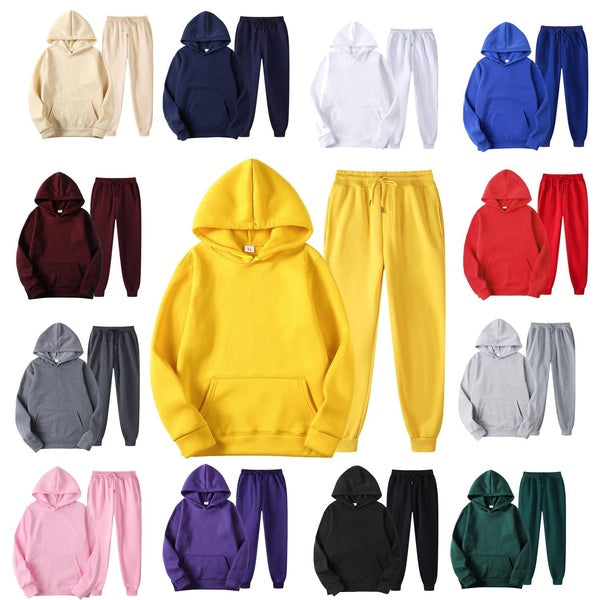 Casual Two Piece Set Hoodie Solid Color Tops and Long Pants Loose 2 Piece Set Mens and Womens Fashion Gym Tracksuits