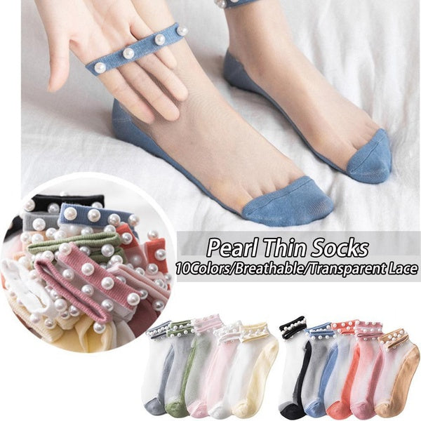 Women Lace Thin Cotton Pearl Stockings Low Cut Mesh Nylon Ankle Socks