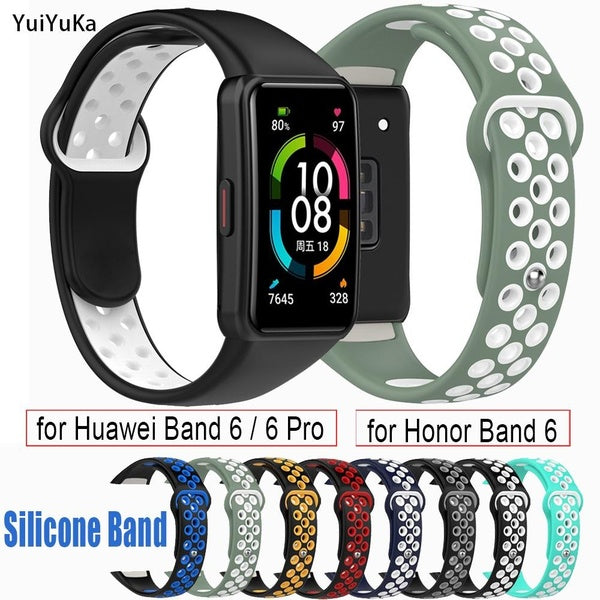 YuiYuKa Sport Silicone Strap for Huawei Band 6 for Huawei Band 6 Pro Breathable Smartwatch Replacement Bracelet for Honor Band 6 Wristband