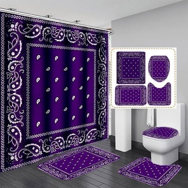 New Purple Bandana 3D Print Waterproof Fabric Bathroom Curtain Shower Curtains Set Anti-skid Rugs Toilet Lid Cover Bath Mat