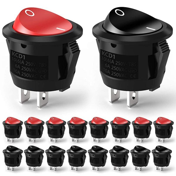 16 Pack SPST Snap in Latching Red Button ON Off 2 Pin Round Snap Rocker Boat Switch Black AC 250V 6A 125V 10A for Car Auto Boat Household Appliances