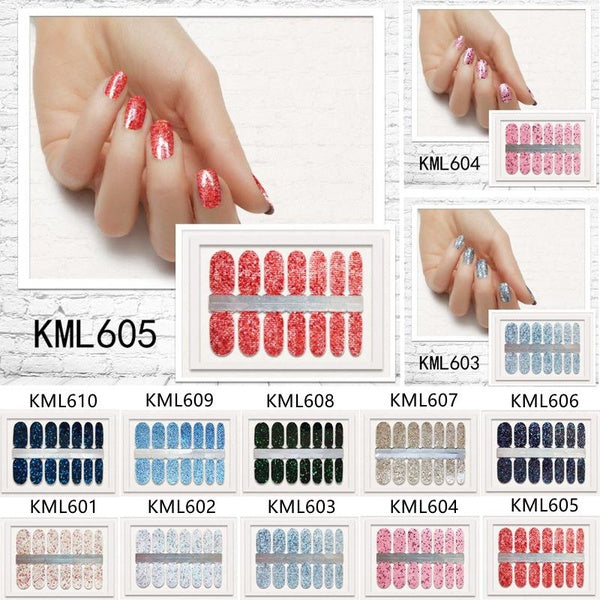 16 Style Fashion Solid Color Glitter Powder Self-Adhesive Nail Polish Film Crystal Sequin Nail Sticker Waterproof Lasting Nail Sticker Set Nail Art