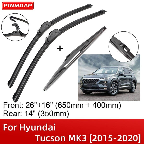 Car Wiper Blades For Hyundai Tucson MK3 2015-2020 26" 16" 14" Front Rear Wiper Blades Brushes Cutter Accessories 2015 2016 2017 2018 2019 2020