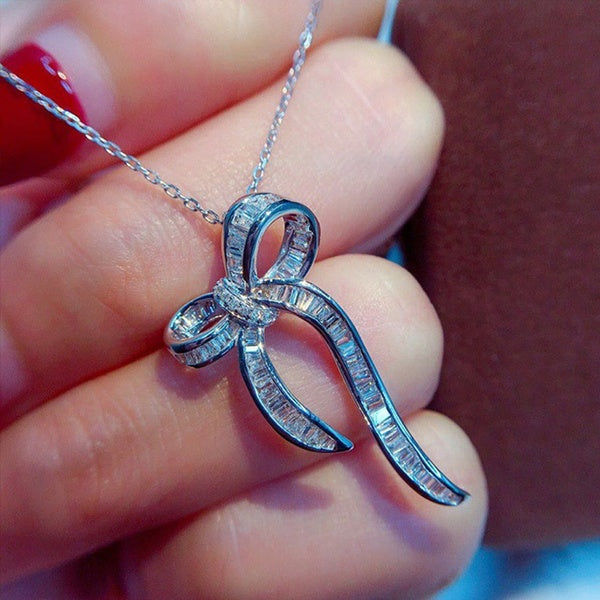 Luxe Argent Plaqué Cristaux Autrichiens Arc Pendentif Collier De Noce Clavicule Chaîne Collier pour Femmes Charme Bijoux Anniversaire Cadeau