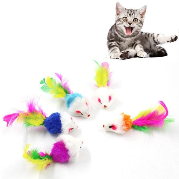 5pcs Cute Mini False Mouse Cat Toys Colorful Feather Funny Playing Training Toys For Cats Kitten Puppy Pet Supplies