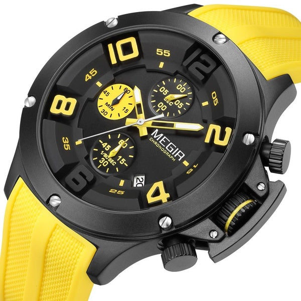MEGIR - montre de Sport à Quartz pour hommes, grand cadran, étanche, chronographe, avec Date, bracelet en Silicone, aiguilles lumineuses, 8115