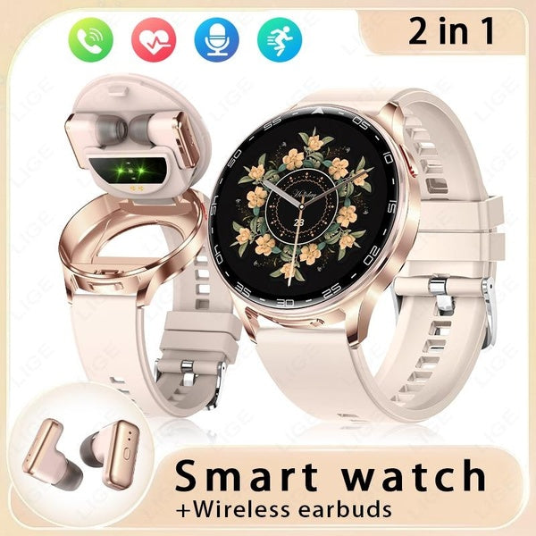 LIGE Montre Intelligente Casque Bluetooth Écouteur TWS Deux en Un HIFI Stéréo Sans Fil Piste de Sport Musique Lecture Smartwatch