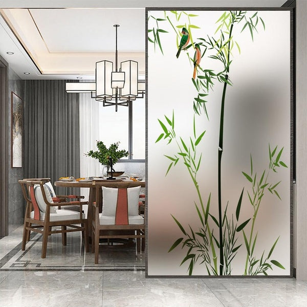 No Glue Privacy Window Film Plant Bamboo 106X Static ClingWindow Treatments Window Coverings Glass Sticker for Home 60 Sizes