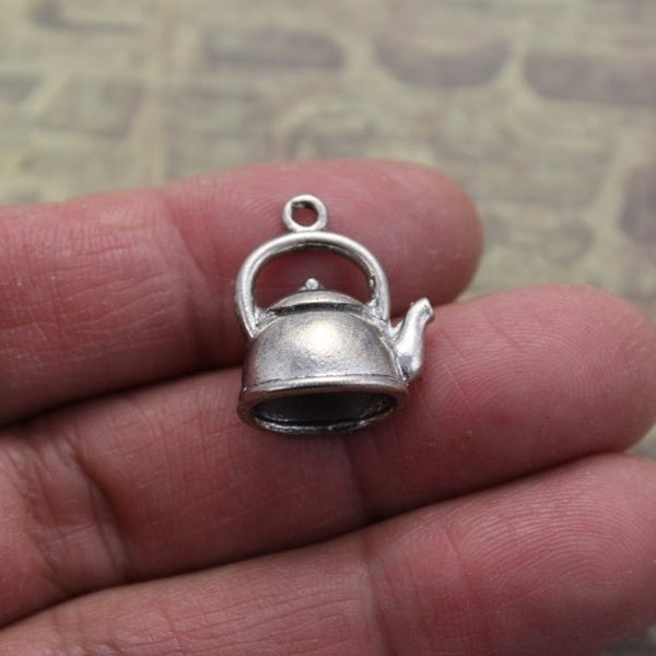 Made By Hand 5 Kettle Charms Water Pot Charms Tea Pot Charms Kettle Pendants Antiqued Silver 3D 16 X 16mm, Making DIY Handmade Accessories Craft Maki