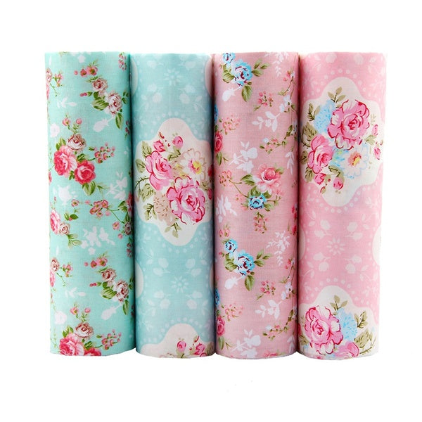 4 Pcs-lot 20X25CM Idyllic pink flowers Cotton Twill Fabric Quilting Patchwork for DIY Handmade Tecidos Fat Quarter Bundles Dress Sewing Scrapbooking