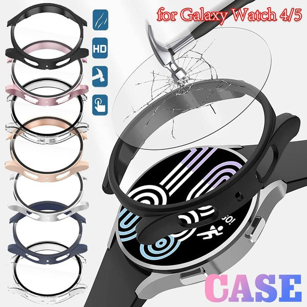 Tempered Glass with PC Case for Samsung Galaxy Watch 4 5 Bluetooth 40mm 44mm Watch 5 LTE 44mm 5 Pro 45mm All-around Hard Screen Protector Cover Acces