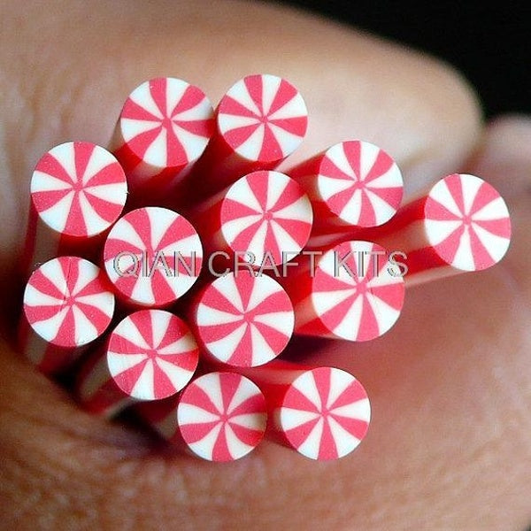 25pcs 5mm x 5cm Peppermint Polymer Clay Cane Candy Fimo Cane Miniature Sweets Dollhouse Candy Kawaii Nail Art Nail Decoration