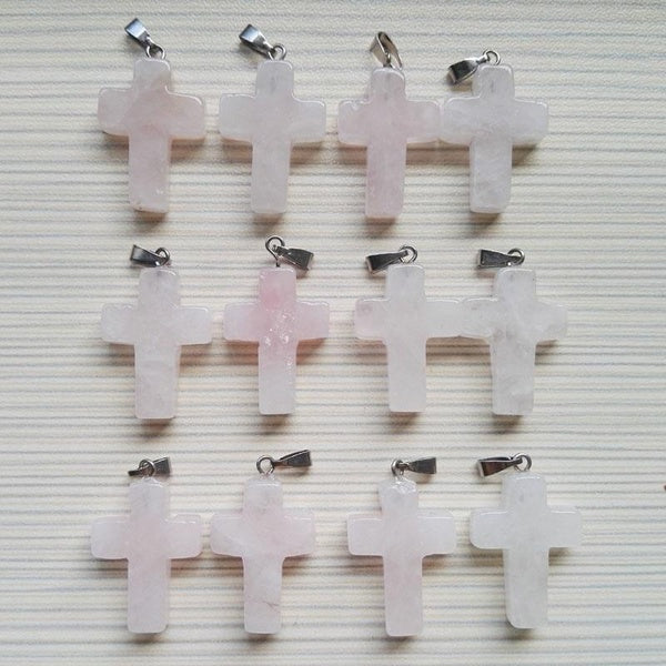 18mm * 25mm Quartz Rose Agate Pierre Naturelle Charms Croix Pendentif pour la Fabrication de Bijoux