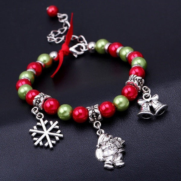 Christmas Charm Bracelet for Women Girls Beads Christmas Bracelet with Santa Claus ELK Candy Cane Pendant Merry Christmas Xmas Gift Ornaments Bead Br