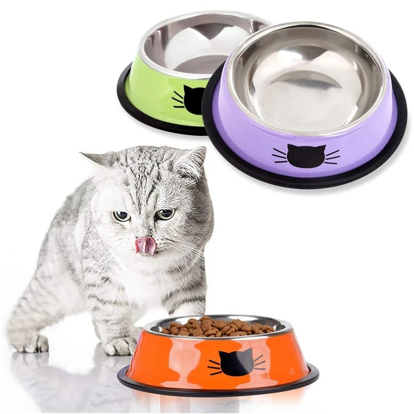 Pet Cat Feeding Bowl Feeder Drinker Stainless Steel Food Water Bowl Dish for Cats Dogs Non-slip Drinking Eating Bowl Utensils