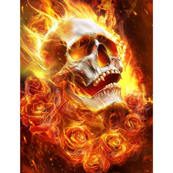Skull With Rose Fire DIY 5D Diamond Painting by Number Kits Painting Cross Stitch Full Drill Crystal Rhinestone Embroidery Pictures Arts Craft for Ho