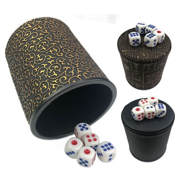 Coupe de dés en similicuir Comprend 5 dés, Shaking for Liars Dice Farkle Yahtzee Board Games, Marron, Noir