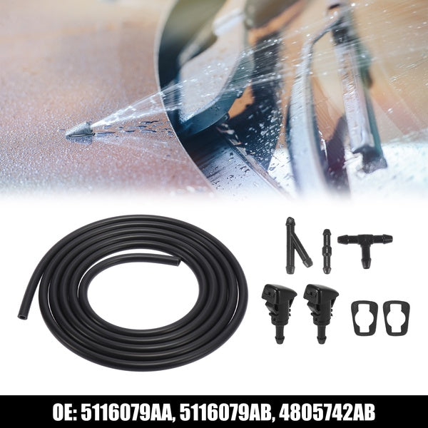 Front Windshield Washer Nozzles Kit for Jeep Grand Cherokee 2.2 Meters Windshield Washer Hose with 3pcs Connectors Replaces 5116079AA