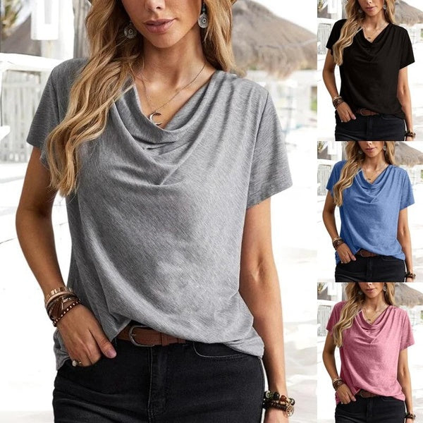Women's Summer Short Sleeve Shirts Ladies Fashion Casual Loose Blouses Solid T-shirts Tops