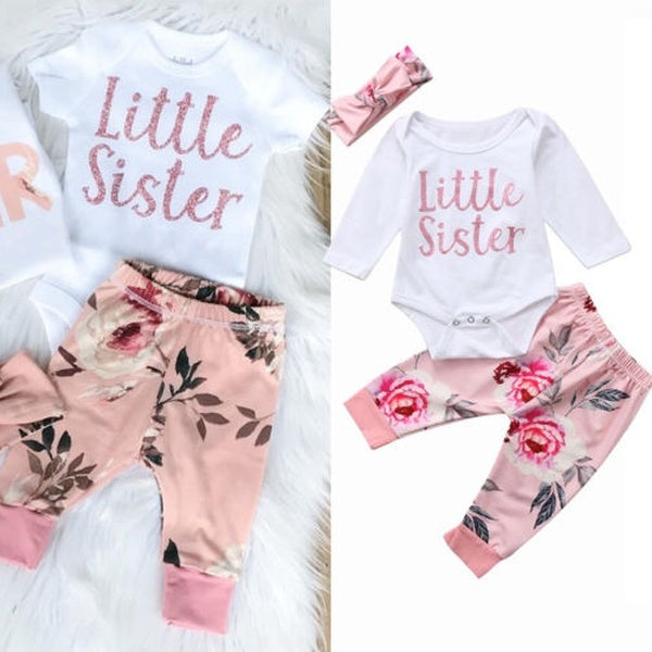 New Autumn Newborn Infant Baby Girls Clothes Cotton Romper Pants Bodysuit Outfit Set