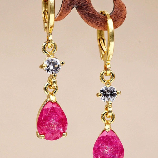 1 Pair Pink Or BlueOr Purple Teardrop Waterdrop Gems Circle Gemstone Clear Circle Zircon Lady Fashion Women Jewellery Stud Hoop Drop Earrings