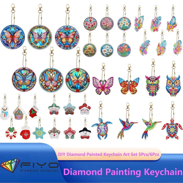 Porte-clés peint en diamant à faire soi-même, ensemble d'art, bijoux d'art en diamant, artisanat pour enfants et adultes, décoration de la maison, 5