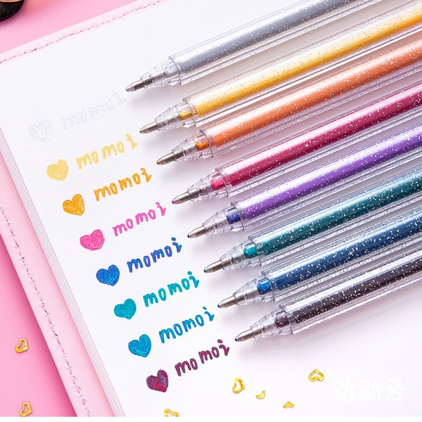 8 colors-Set Glitter Pen Highlighter Color Changing Flash Marker Gel Pens Drawing Stationery Office Supplies