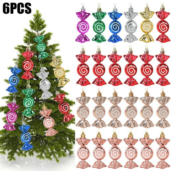 6Pcs Christmas Candy Pendant Xmas Tree Hanging Ornaments Decorations for Home Party New Year Kids Gift Supplies