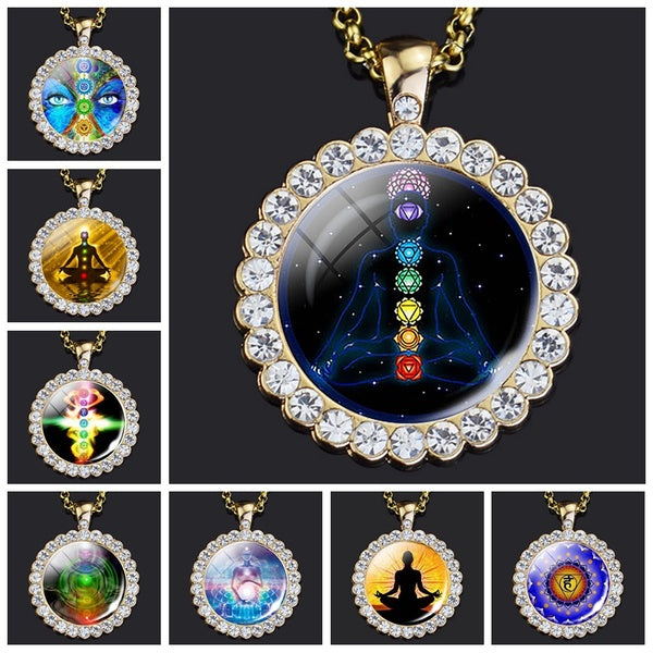 7 Chakra Reiki guérison strass pendentif collier Yoga symbole chaîne en or collier méditation bouddha bijoux