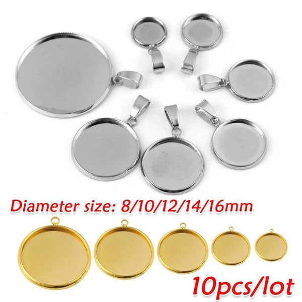 10pc-lot Stainless Steel Cabochon Cameo Bracelet Charms For Jewelry Making Blank DIY Bezel Necklace Pendants Findings Bases Tray