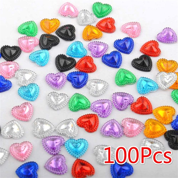 100pcs 12*12mm Heart Resin Flat Back Crystal Beads Gem Handmade Art Work Craft DIY