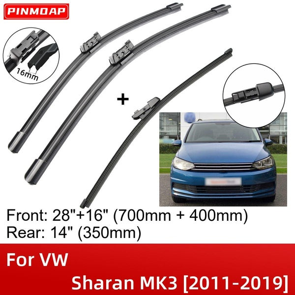 Car Wiper Blades For VW Sharan MK3 2011-2019 28" 16" 14" Front Rear Wiper Blades Brushes Cutter Accessories 2011 2012 2013 2014 2015 2016 2017 2018 2