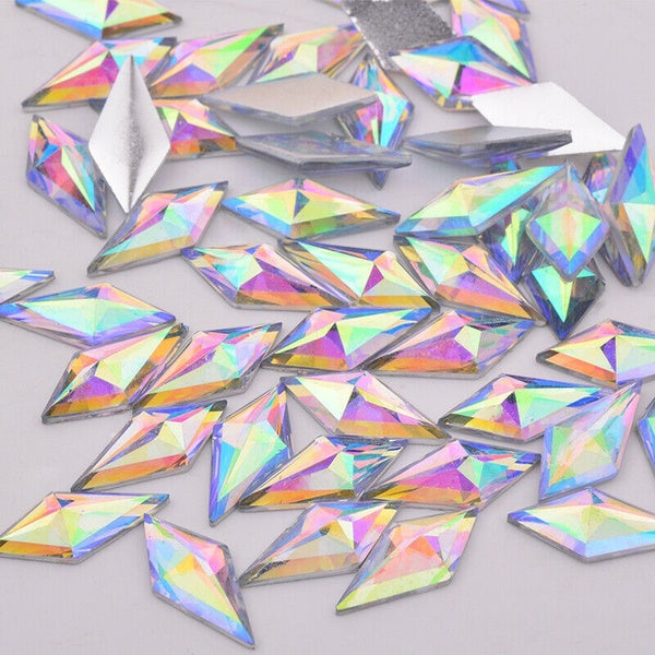 20-40PCS 10*22mm Glitter Crystal AB Flatback Rhombus Acrylic Rhinestone Applique Sewn Dress Crafts DIY